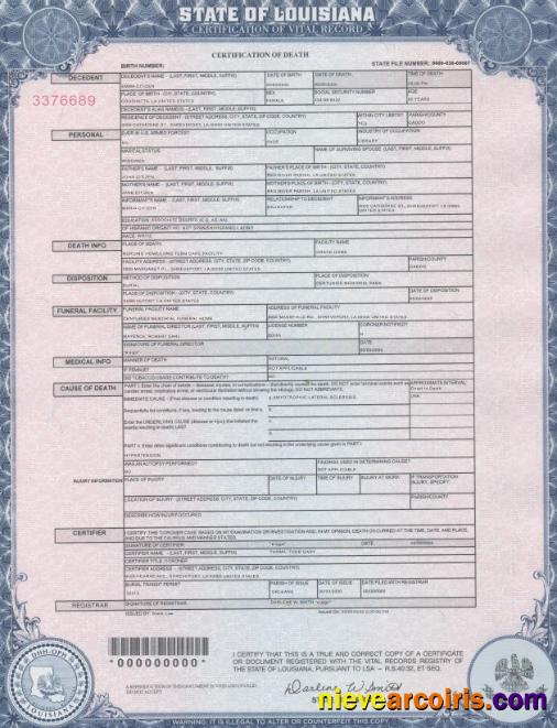 USA Louisiana death certificate